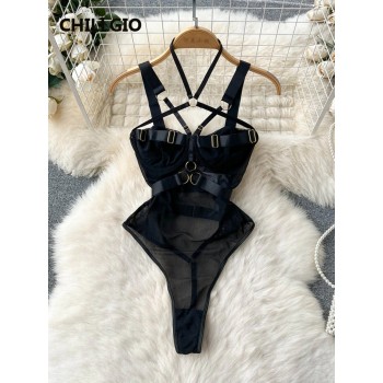 Bodysuits Lingerie Sexy Fashion Sleepwear Hollow Combination Catsuits Slim Intimate Erotic Mesh Strappy
